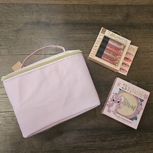 NEW Pink Cosmetic Bag, Ellen Tracy 4pc Ultra Matte Lippies + Stitch Highlighter